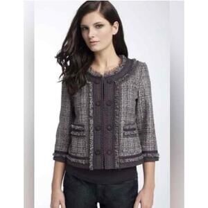 REBECCA TAYLOR Women’s Vintage Fringe Trim Tweed Jacket in Purple-Size 8